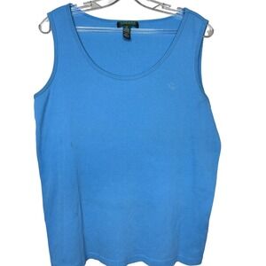 Lauren Ralph Lauren 1X‎ Ribbed Tank Top Blue Sleeveless Knit Casual